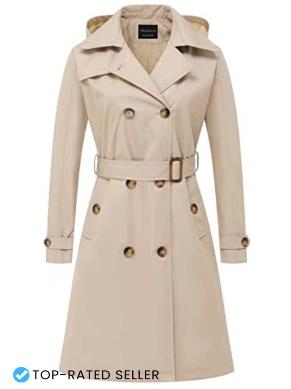 Women's Long Trench Coat Double-Breasted Classic Lapel Overcoat Belted Slim